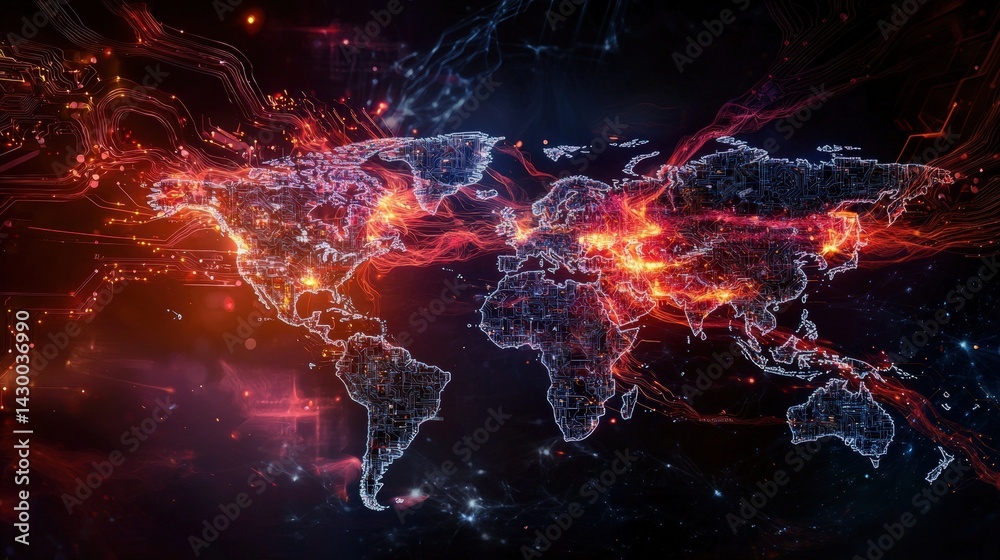 Aufkleber Global network visualization digital world map futuristic design high-tech environment abstract viewpoint