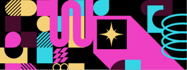 Dynamic abstract design featuring geometric shapes in a bold color palette