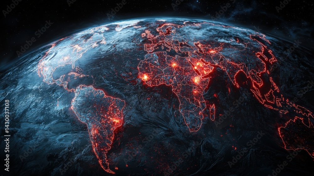 Poster Global data connectivity a digital overview of the earth visualization of networks night scene high-tech concept
