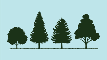 Fototapeta premium Set of forest tree silhouette vectors