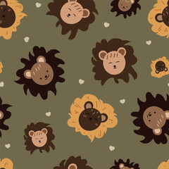 kawaii animal hand drawn seamless pattern for background