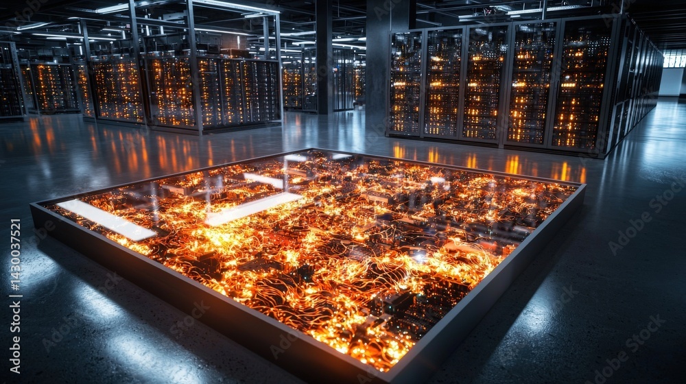 Poster High-tech urban data center aerial view of powerful infrastructure and innovative technology displays