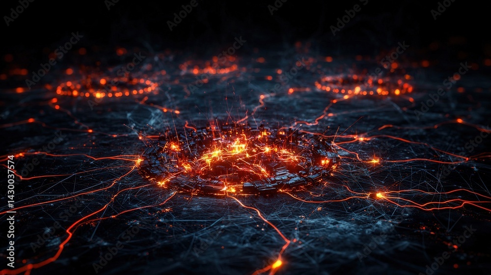 Poster Volcanic eruptions and lava flow patterns abstract digital art dark environment high-resolution perspective