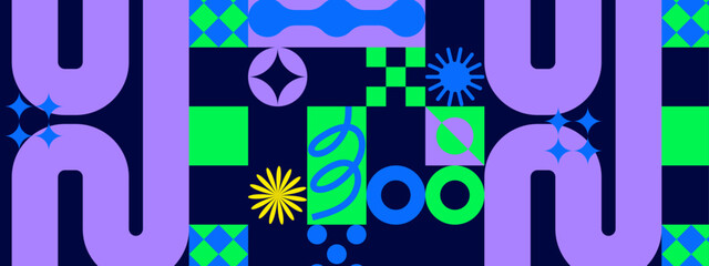 Dynamic modern abstract design featuring purple blue and green geometric shapes