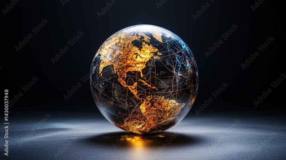 Leinwandbilder global connectivity through technology virtual sphere 3d model dark background illuminated perspecti