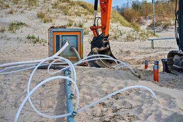 Drainage system for pumping groundwater from the ground. Large mobile electric water pump for...