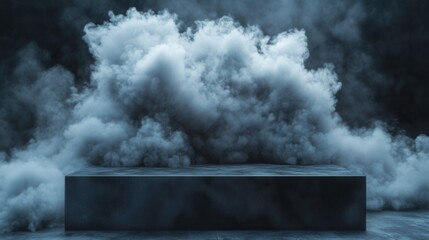 Black podium, dark smoke, dense smoke, heavy
