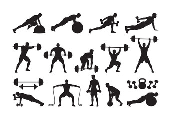 Gym Workout Silhouette Vector Set for Fitness and Exercise