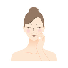 顔のシワに悩む女性のイラスト