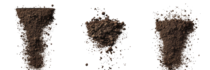 Various Piles of Soil with Different Textures and Shapes on a Transparent Background