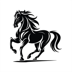 Elegant Black Silhouette of a Rearing Horse with Flowing Mane Vector Illustration
