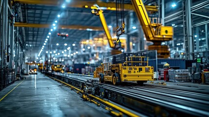 Heavy machinery operations industrial warehouse photography urban environment wide angle efficiency in action