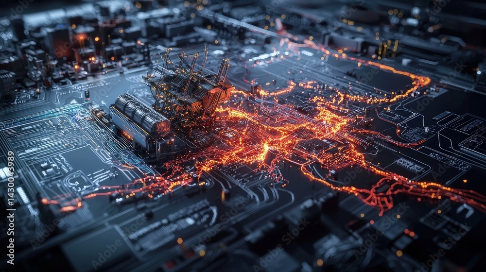 Aufkleber dynamic flow of energy across an industrial circuit board digital art high-tech environment futurist