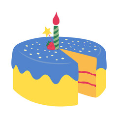 Hand-drawan birthday cake illustration. Cake, bakesry, pastry, dessert for birthday party decoration. Vector isolated.