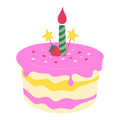 Hand-drawan birthday cake illustration. Cake, bakesry, pastry, dessert for birthday party decoration. Vector isolated.