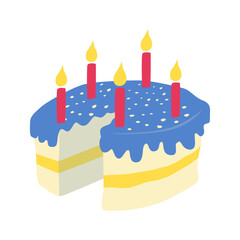 Hand-drawan birthday cake illustration. Cake, bakesry, pastry, dessert for birthday party decoration. Vector isolated.