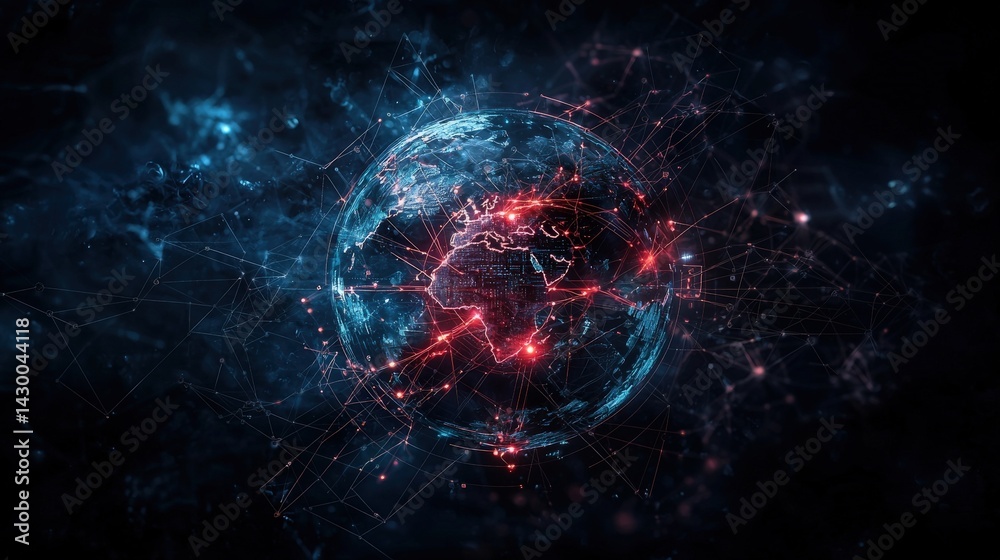 Poster Futuristic concept high-tech visualization of global connectivity and digital information in cosmic virtual space