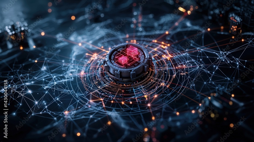 Aufkleber revolutionary digital connection hub cyber space technology illustration futuristic environment high
