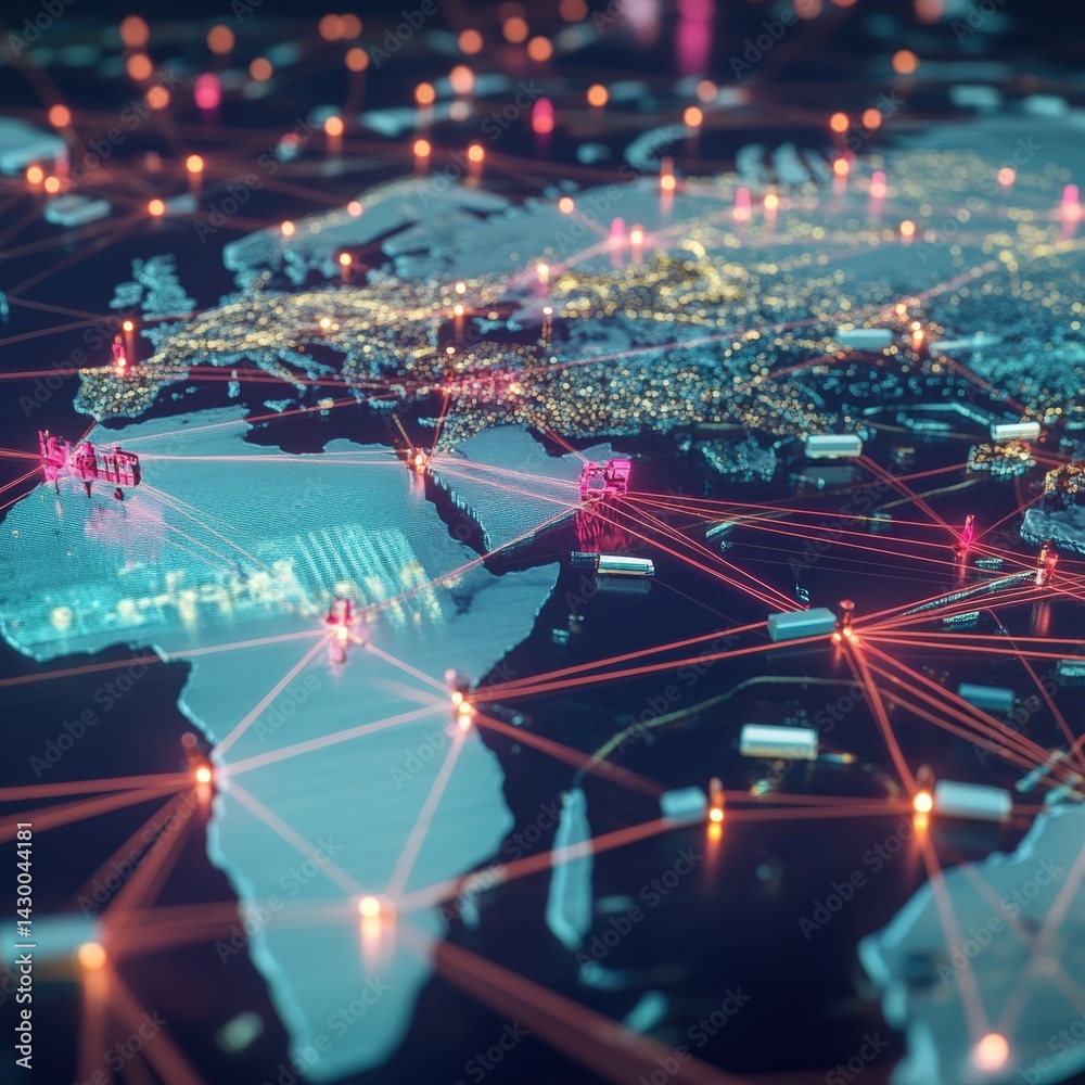 Poster High-tech global connectivity aerial digital world map infographic for data visualization and representation