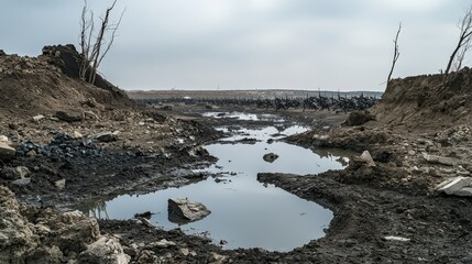 Desolate conflict zone war-torn landscape nature photography stark environment ground-level view despair concept