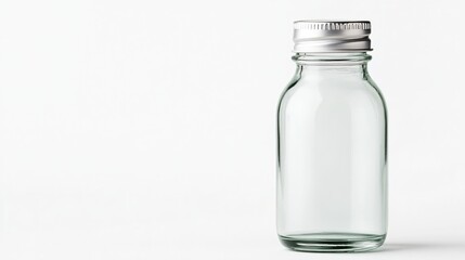 Empty Clear Glass Bottle with Silver Lid Mockup Packaging Design Template