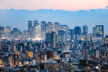 Shinjuku district at dusk, Tokyo, Japan