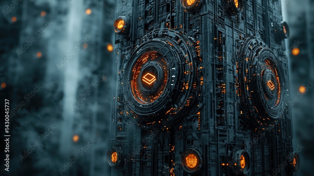 Poster Exploring a futuristic structure 3d sci-fi environment digital art intricate design close-up view technological marvel