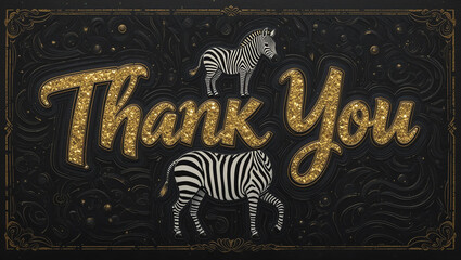 Creative design featuring zebras and golden text expressing gratitude. Perfect for unique thank you notes or celebratory messages.