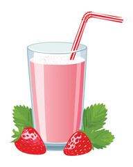 Strawberry Milk with strawberry - Vector Illustration