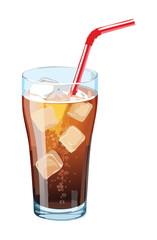 Drink of Cola with Ice Cube - Vector Illustration