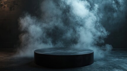 Black podium, dark smoke, natural lighting, realistic