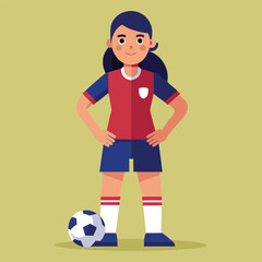 Fototapeta premium Soccer women, female football player with ball, isolated vector , high contrast illustration, front view 