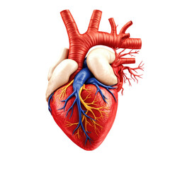 Detailed Anatomical Illustration of a Human Heart with Vascular Structures in Vibrant Colors on transparent background