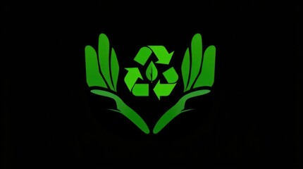 Green hands cradle recycling symbol; eco-conscious design