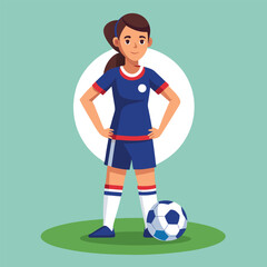 Soccer women, female football player with ball, isolated vector , high contrast illustration, front view 