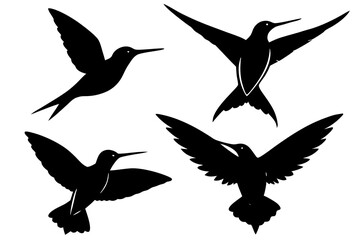 set of hummingbird vector silhouette illustration isolated on white background