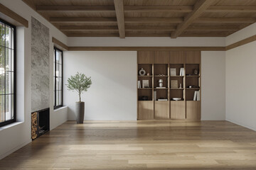 A stylish living room interior featuring modern designer furniture and elegant accessories, rendered in 3D	
