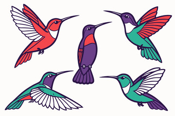 set of hummingbird vector silhouette illustration isolated on white background