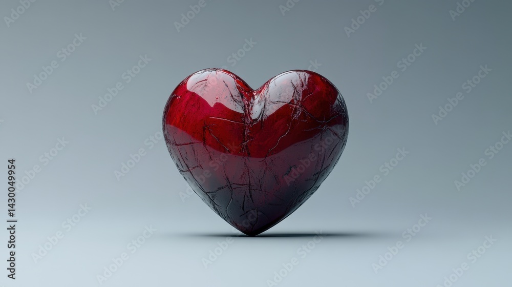 Poster red 3d rendered heart with pixelated texture on grey background