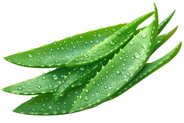 Fototapeta premium Fresh Aloe Vera Leaves with Water Droplets for Natural Remedies and Skincare on transparent background
