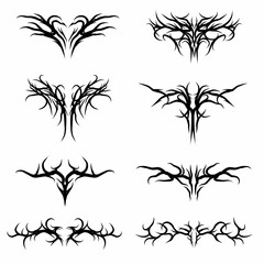 Neo Tribal Tattoo style Shapes elements. Cyber Gothic Y2k merch or Streetwear Vector Design. Tribal Metal Logo emblem