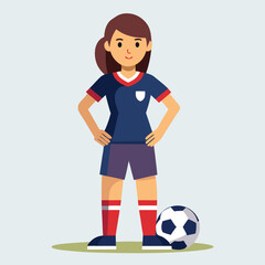 Soccer women, female football player with ball, isolated vector , high contrast illustration, front view 