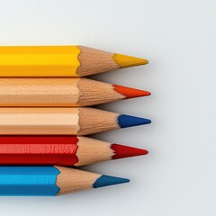 Fototapeta premium Close Up of Five Colorful Pencils on Light Gray Background