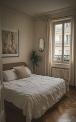 Cozy bedroom with city view