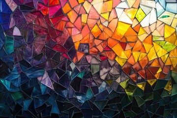 A vibrant mosaic artwork featuring an array of colorful geometric tiles, creating a stunning visual display that captures light and adds artistic flair to an urban environment