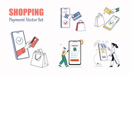 Mobile Shopping Payment Methods Vector Illustrations Set