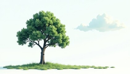 Fototapeta premium A single isolated tree on a white background with clouds drifting lazily across the sky, forest, filter, shade
