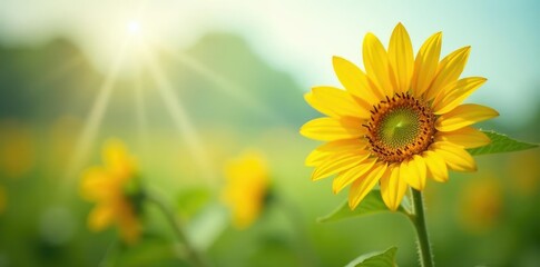Obraz premium A single sunflower in a bright and airy environment, large, bright