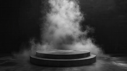 Black podium, dark smoke, with a symmetrical composition, balanced