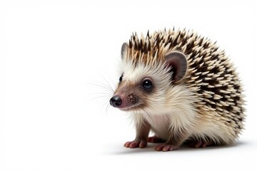 Obraz premium Close-up of a solitary hedgehog against stark white, pet, texture, background